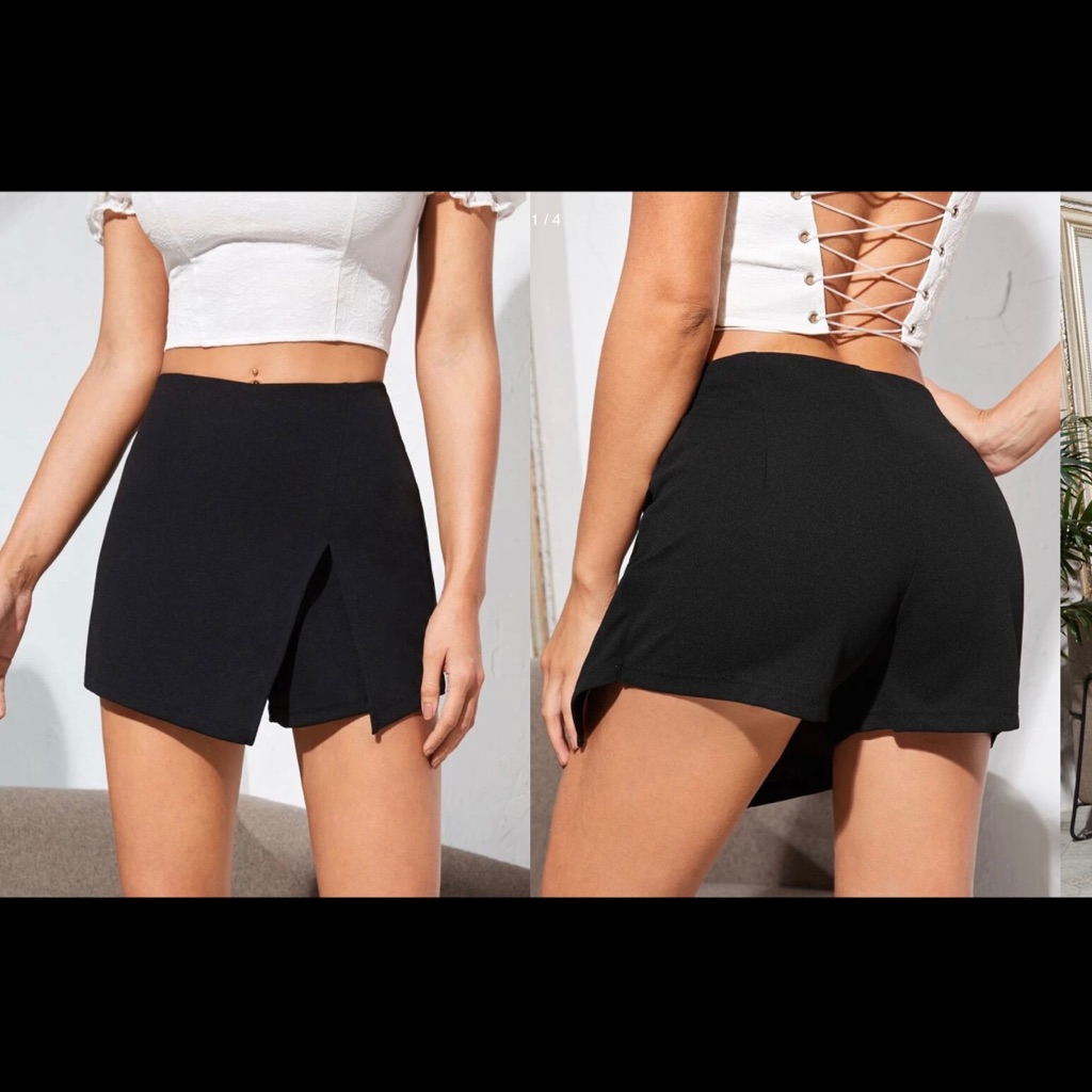 Shein Solid Black Split Front Skort, Size Small